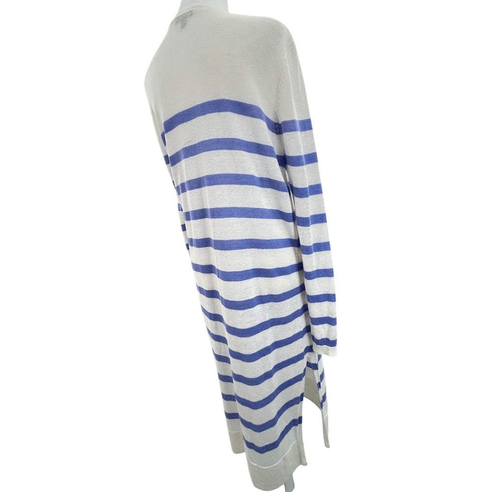 Talbots Linen Blend Blue Stripe Long Cardigan Duster Lightweight Coastal M - Picture 5 of 9